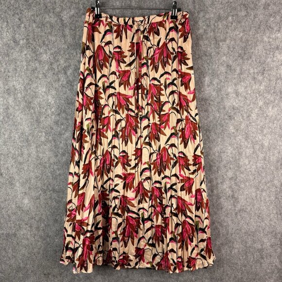 ESQUALO Dresses & Skirts - Esqualo Pleated Midi Skirt Floral Print Cream Pink Red Size 8 EU 38 Boho Chic